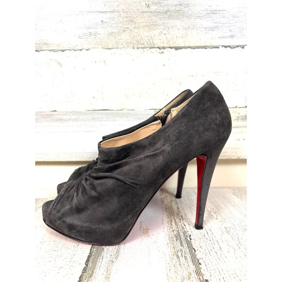 Christian Louboutin Shoes - Christian Louboutin Women’s 9 Gray Charcoal Suede Tripoli Booties Heels Shoes